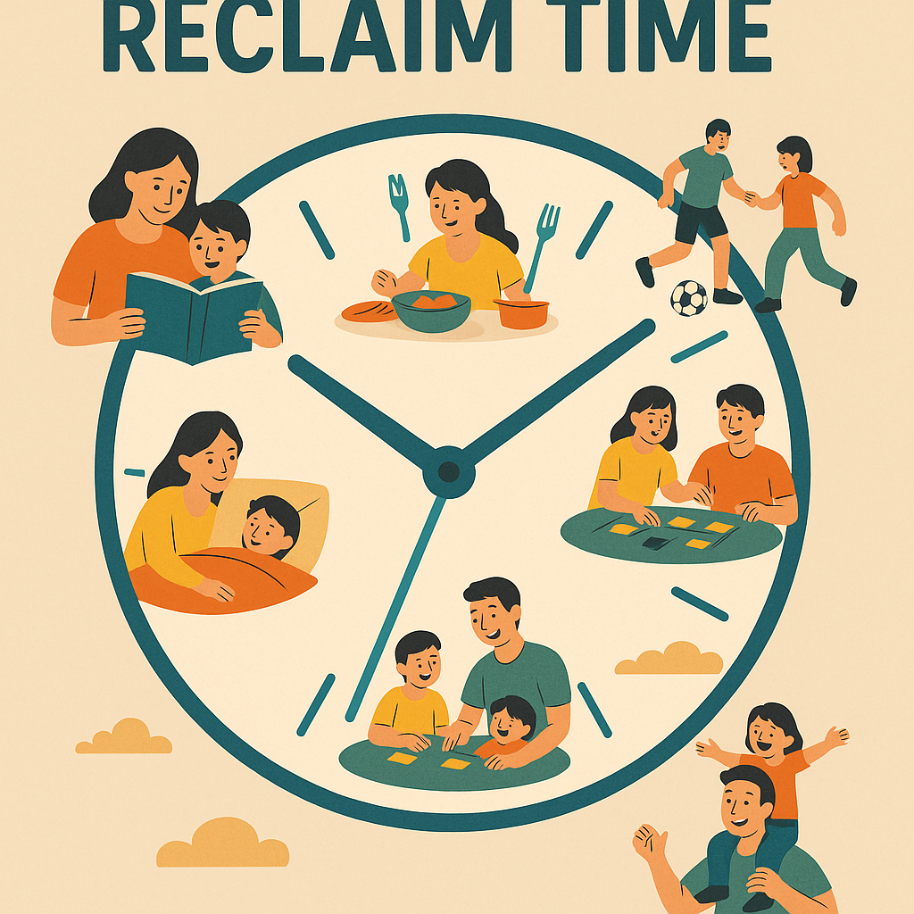 Clock with family activities replacing numbers
