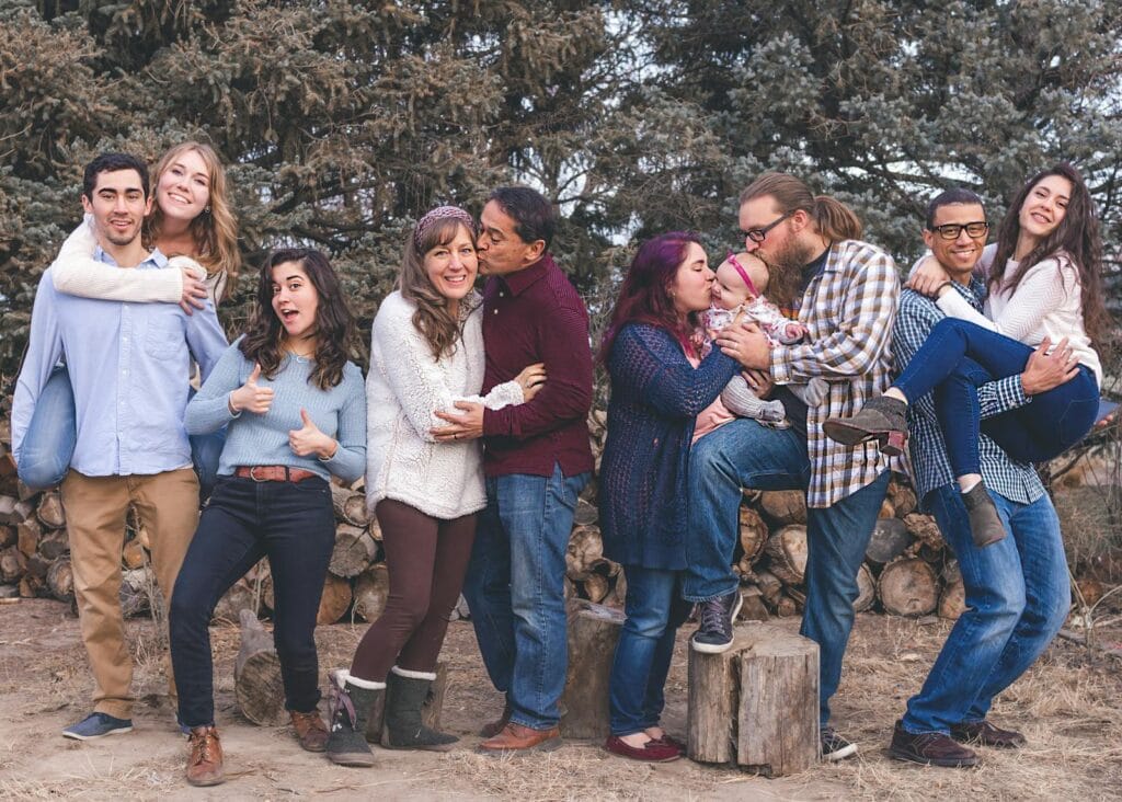 A cheerful family enjoying quality time together outdoors, capturing joyful and loving moments.