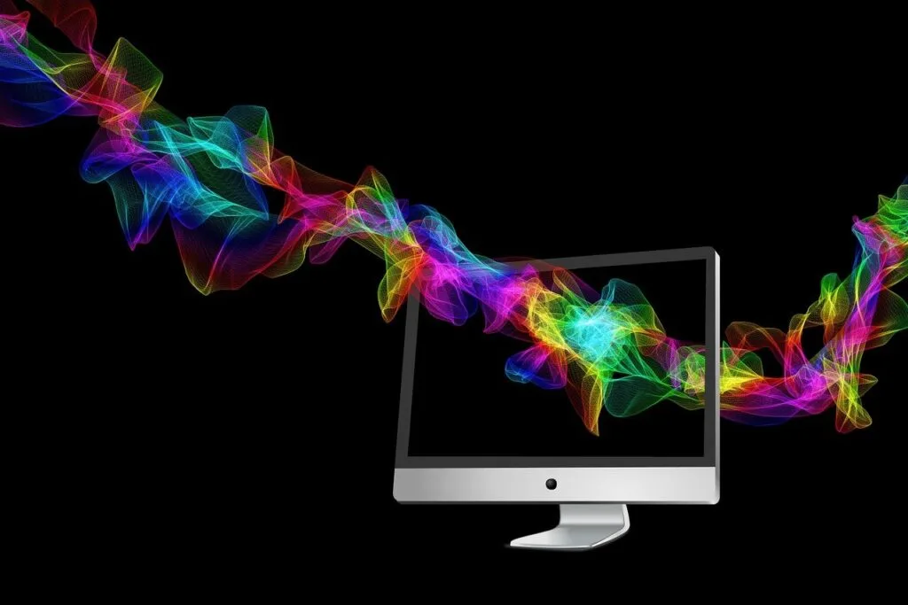 computer, monitor, waves, colorful, rainbow, rainbow colors, particles, colors, wave, nature, abstract, screen, computer screen, computer monitor, design, movement, abstract design, abstract waves, screen time management