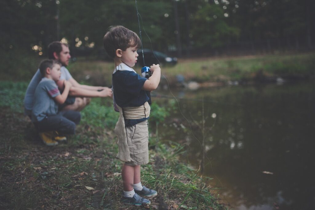 bonding, boy, children, enjoyment, father, fishing, fishing rod, fishing trip, fun, grass, happiness, lake, nature, landscape, leisure, lifestyle, outdoors, park, people, recreation, river, sons, teaching, experience, excursion, beginner fishing tips