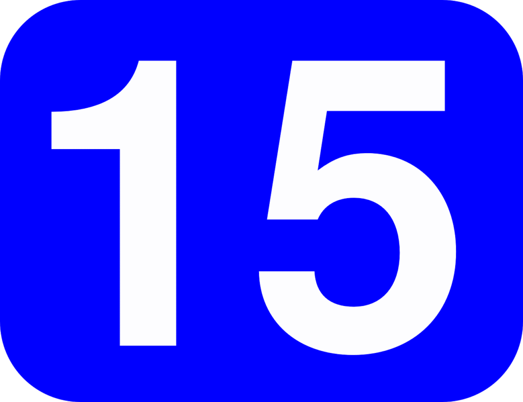 number, 15, rounded, rectangle, blue, white