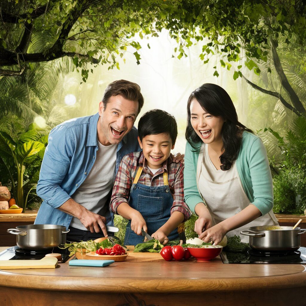 family, nature, mother, together, outdoors, cooking, food, kids, happy, care, child, children, parents, family harmony with teenagers