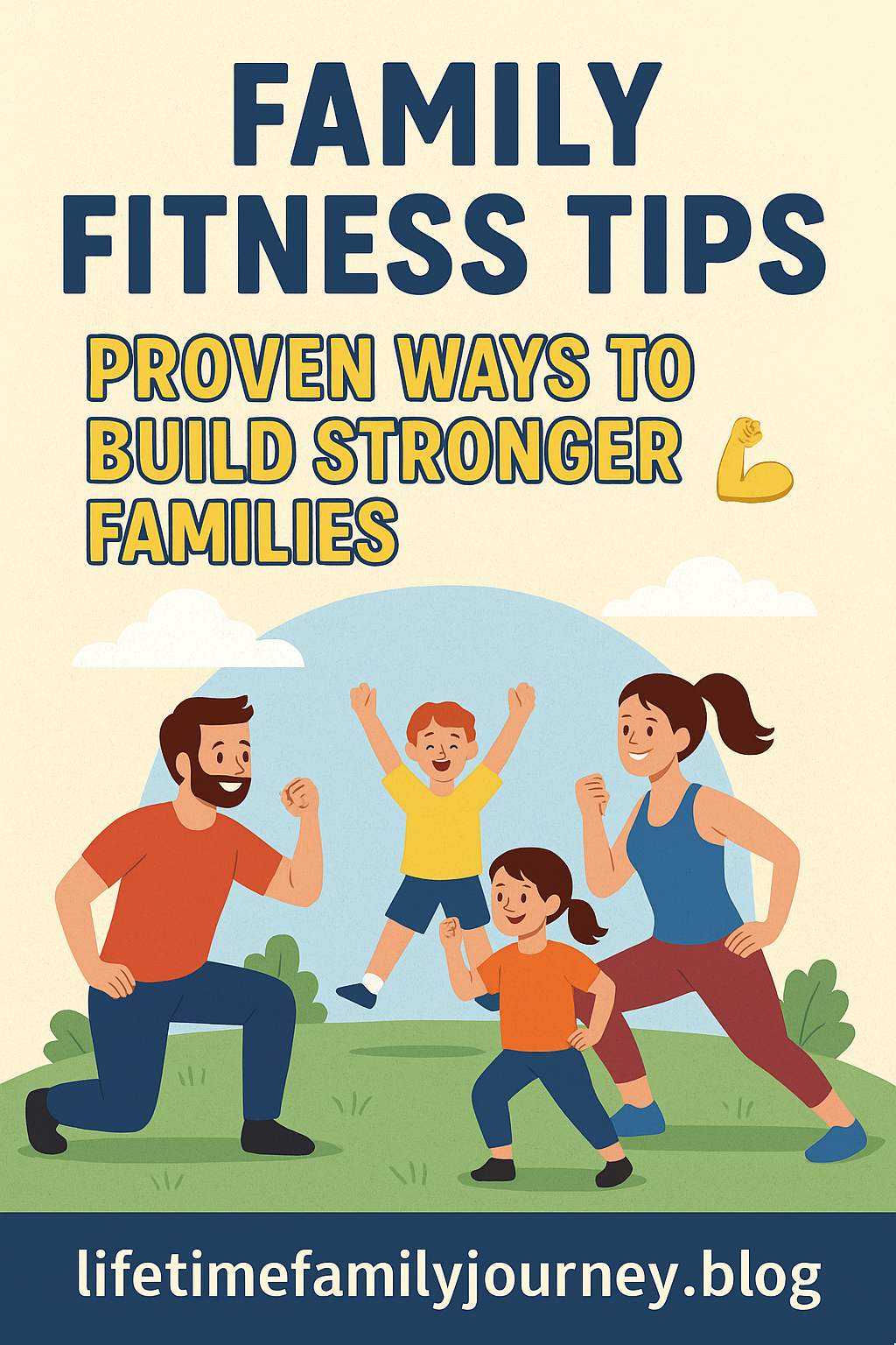 Illustration of a family working out together outdoors, symbolizing connection and strength through consistent fitness habits