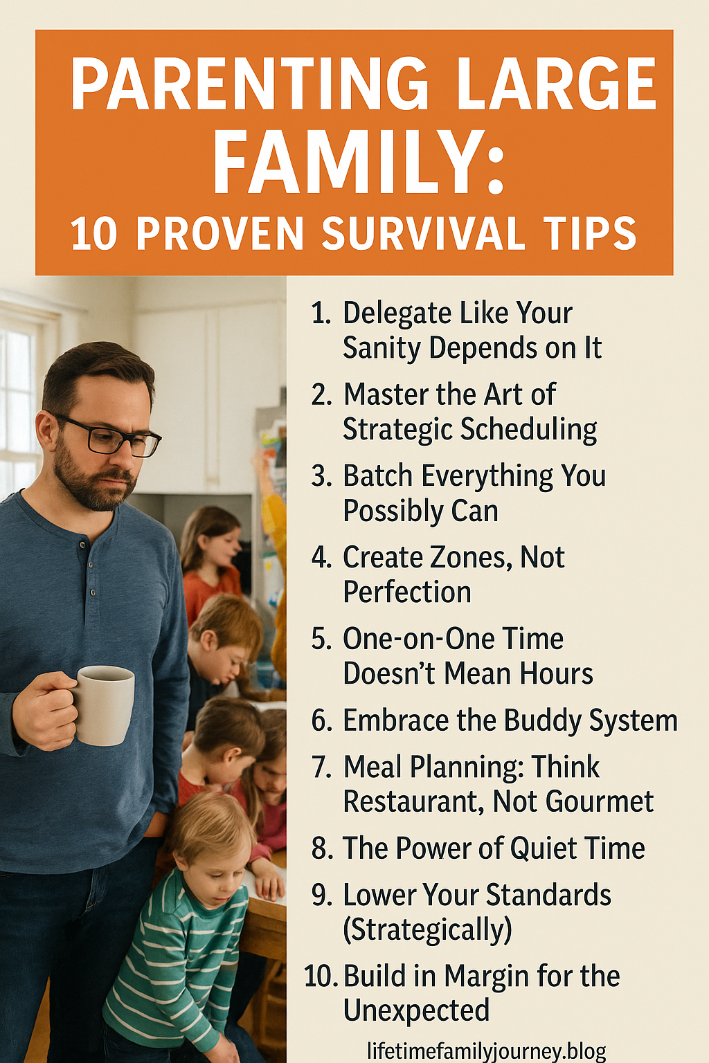 Parenting a Large Family: 10 Proven Survival Tips – Pinterest graphic
