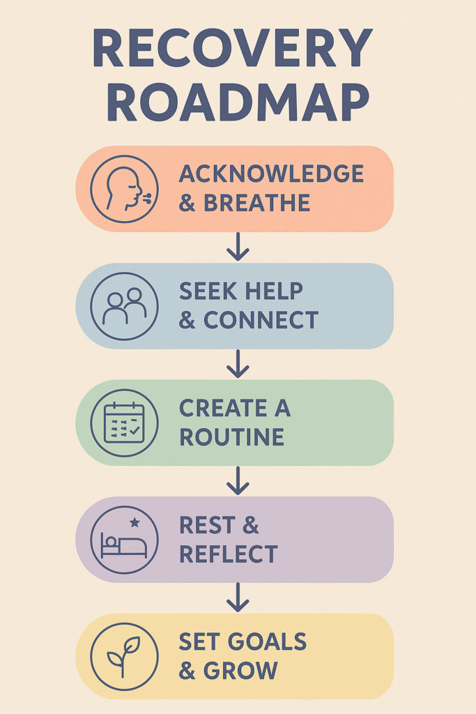 Acknowledge & BreatheSeek Help & ConnectCreate a RoutineRest & ReflectSet Goals & Grow