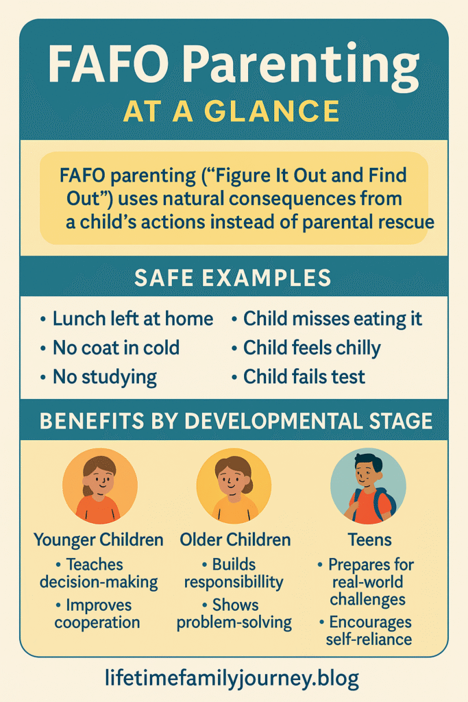 FAFO parenting stands for "F*** Around and Find Out" parenting, though most family-friendly discussions clean it up to "Figure it Out and Find Out."