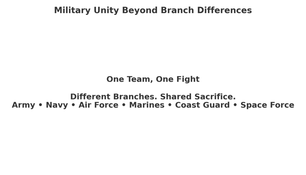 Patriotic graphic with text “One Team, One Fight” and all six U.S. military branches listed.
