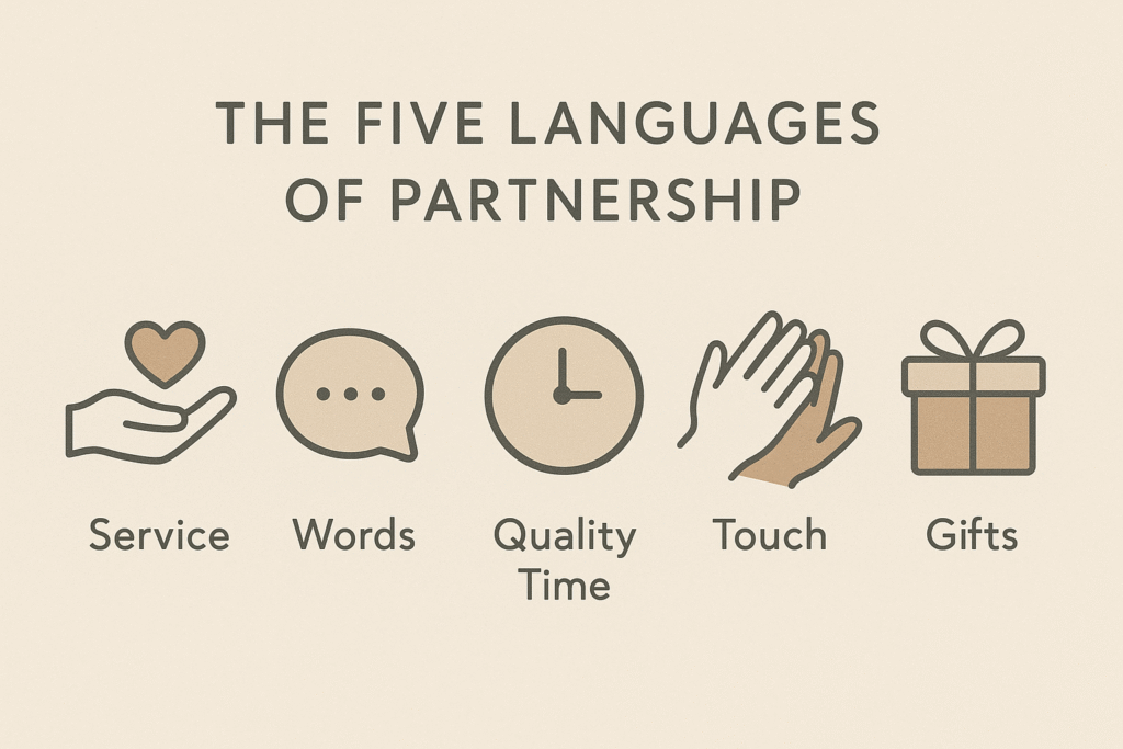Icons for: Service, Words, Quality Time, Touch, Gifts.