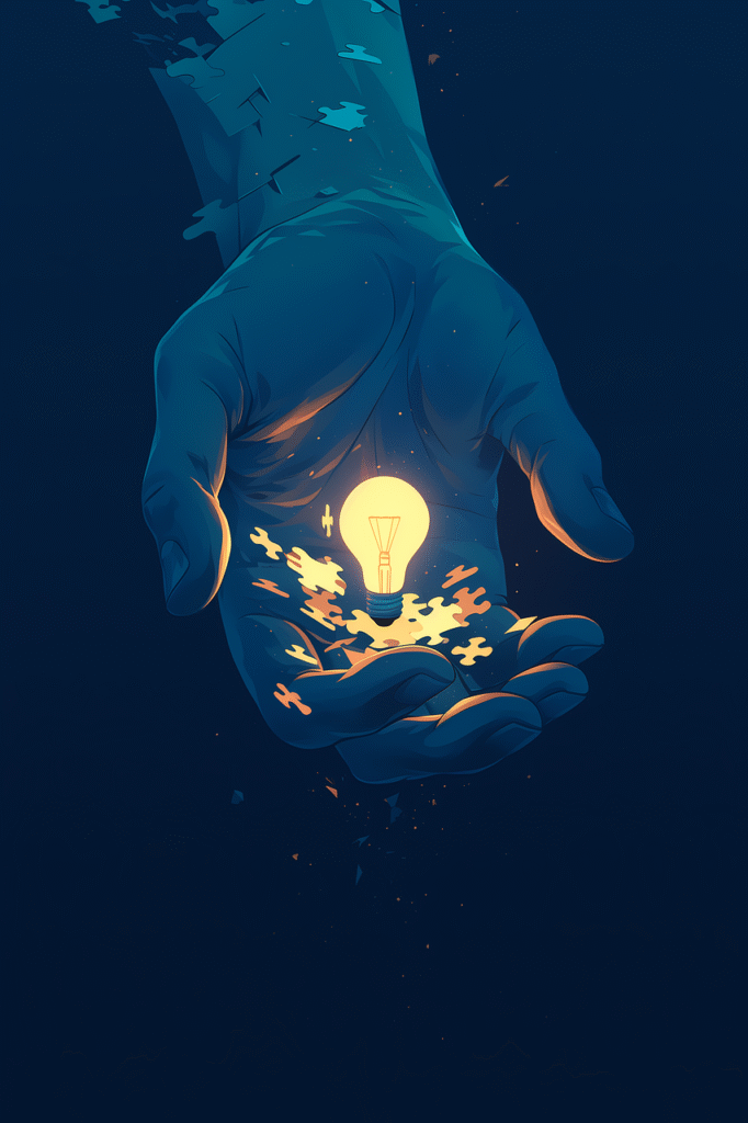 ai generated, bulb, autism, autistic, puzzle, teenager, psychology, electricity, energy, lamp, hands