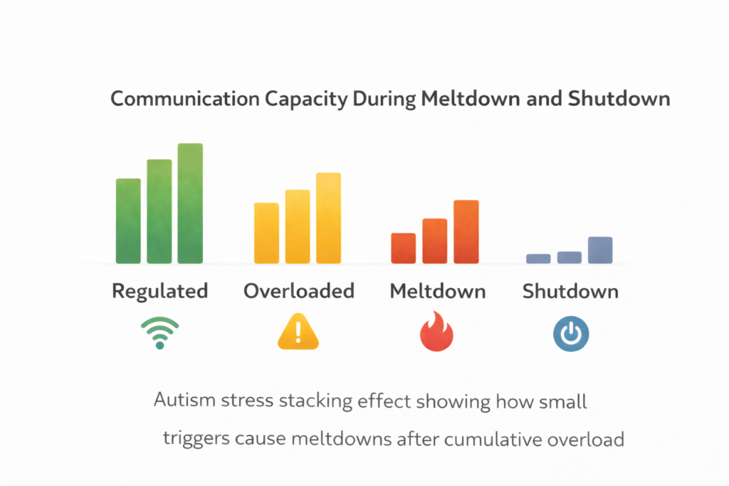 Autism communication capacity during meltdown and shutdown when language access is limited